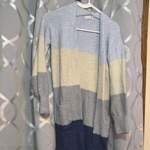 SO Blue and Cream Color Block Cardigan